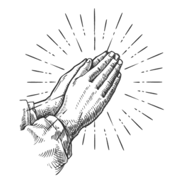 Hände in Gebetshaltung mit strahlendem Hintergrund, symbolisieren Andacht und Spiritualität.